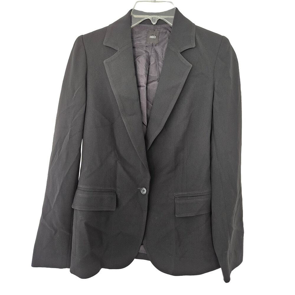Index Womens sz 2 Black Tailored Silk Lined Button Blazer Office Formal Jacket